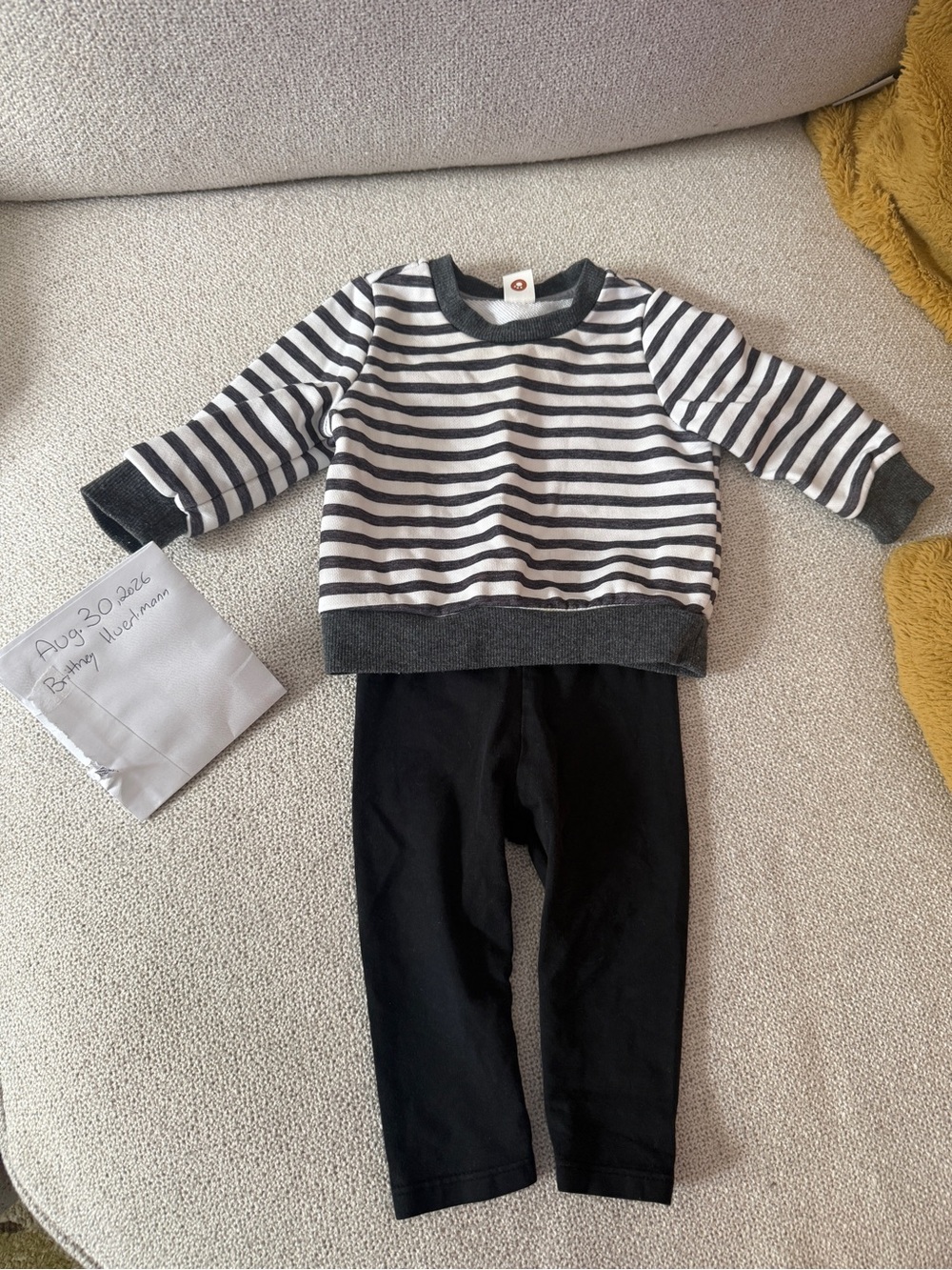 Kids Black Leggings with Gray & White Striped Pullover - Brand: